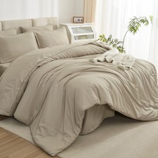 Litanika Comforter Full Size Set Khaki - 7 Pieces Bed in a Bag Full Bedding C...