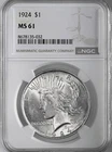 1924-P  $1 PEACE SILVER DOLLAR  "PHILADELPHIA MINT"  NGC MS61 #8678135-032