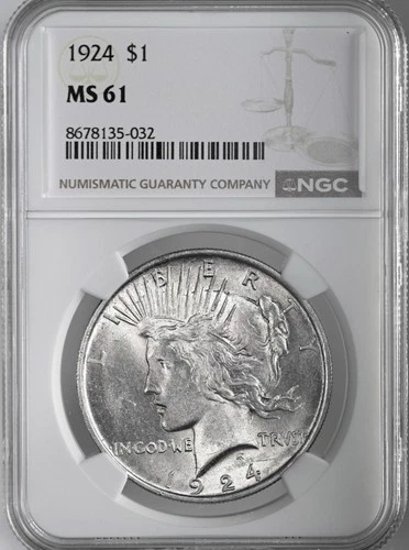 1924-P  $1 PEACE SILVER DOLLAR  "PHILADELPHIA MINT"  NGC MS61 #8678135-032