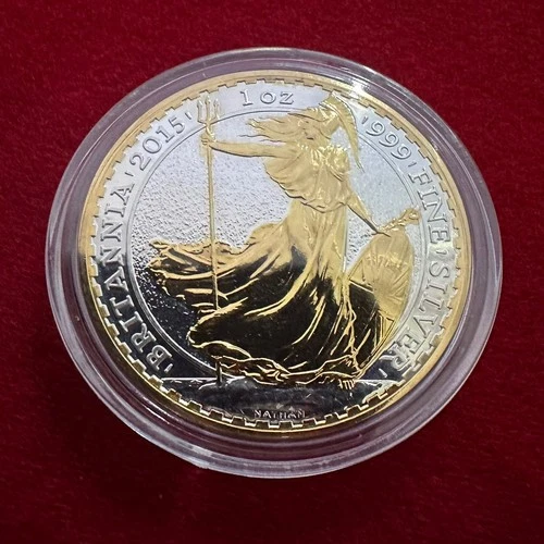 1 Troy OZ .999 Silver 2015 BRITANNIA Coin - 24K Selective Gilding by SFS