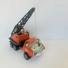 Vintage 1970s Tonka Crane Truck Pressed Steel Orange Rotating Boom Hook Works