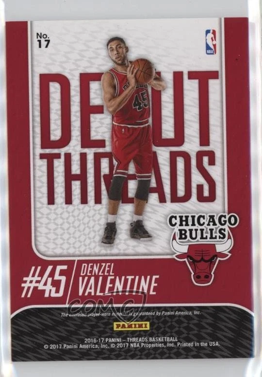 2016-17 Panini Threads Debut Threads Prime /25 Denzel Valentine #17 Rookie RC - Image 2 of 2