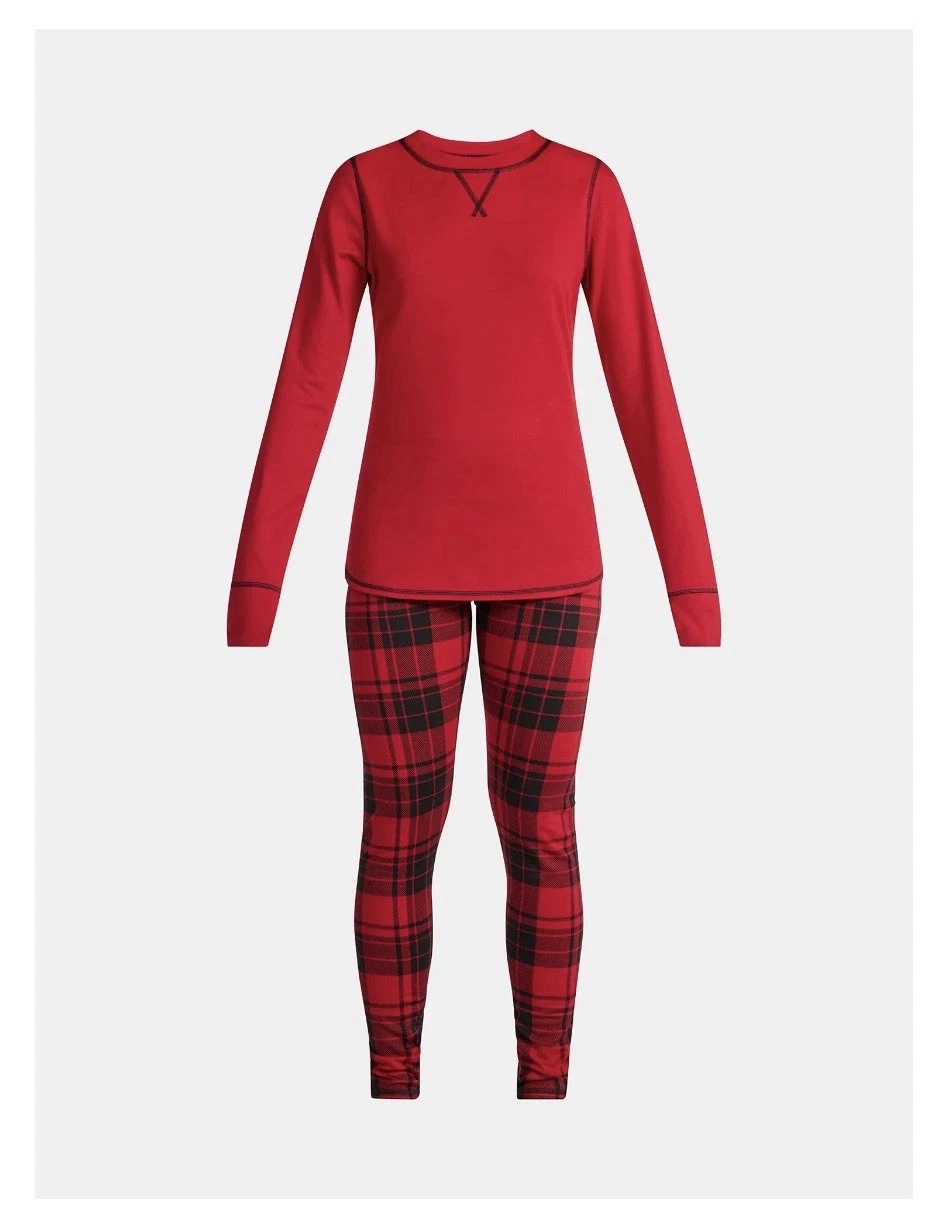 2-Piece ClimateRight Cuddl Duds Women’s XL Base Layer Top Leggings Set Red Plaid