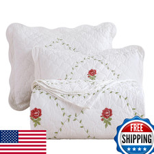 Vctops 3-Piece Elegant Flower And Leaf Embroidered Bedspread Coverlet Set