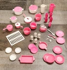 1970 - 80 Barbie Dream House Kitchen Dishes Pink White Mixed Lot Cup Plates Pots