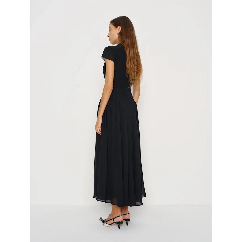 Reformation Maven Dress Black Mock Neck Cap Sleeve Midi Size 4 - Image 4 of 4