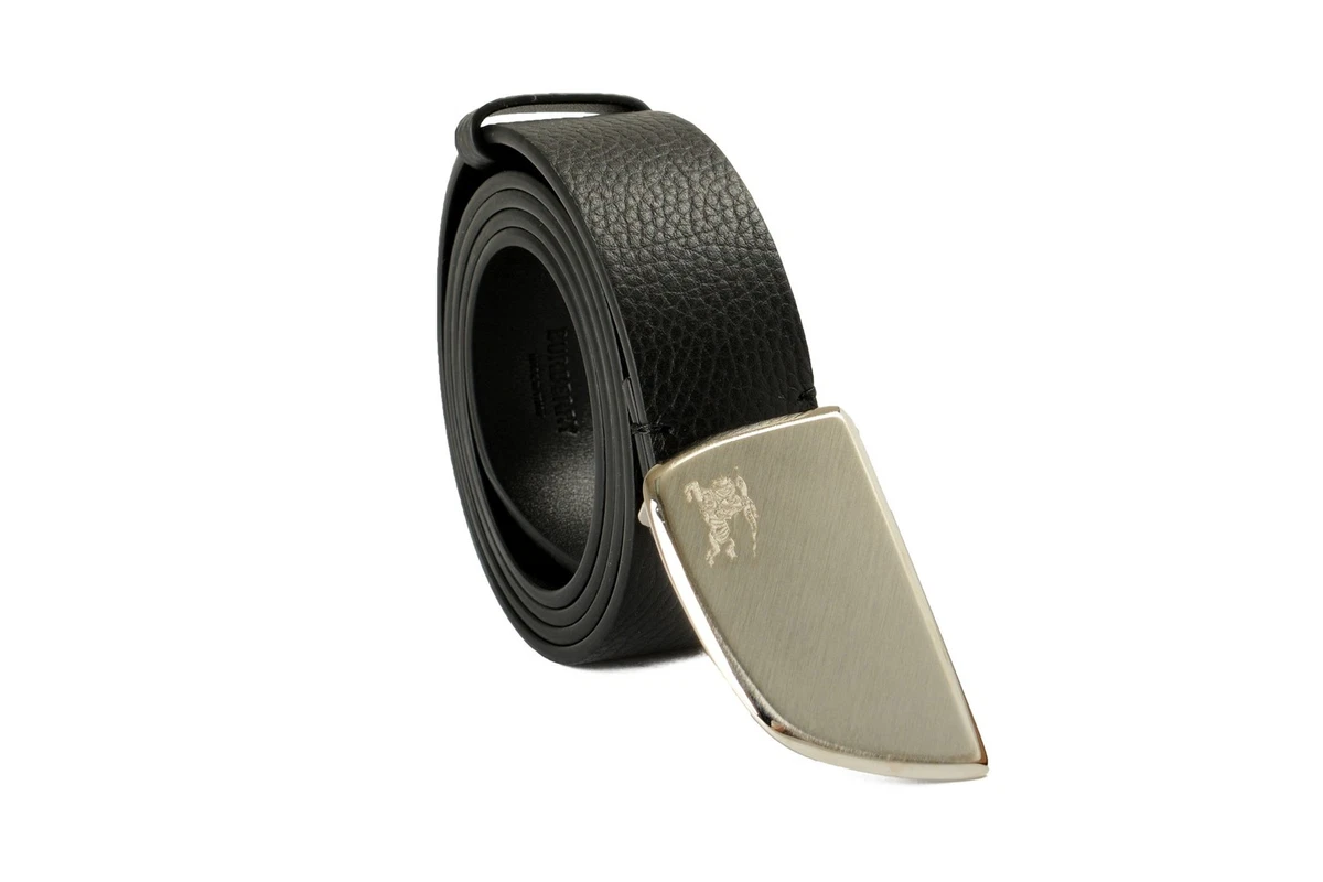 Auth Burberrys Logo Engraving Black Leather Belt w/ Box – Never Used Vintage Burberry Leather Belt Black Logo Buckle Length 43  main image 3