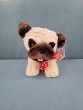 Puppy Love Pug Plush 13" Cream Brown w/Hearts Bow Stuffed Animal 2021 Walmart
