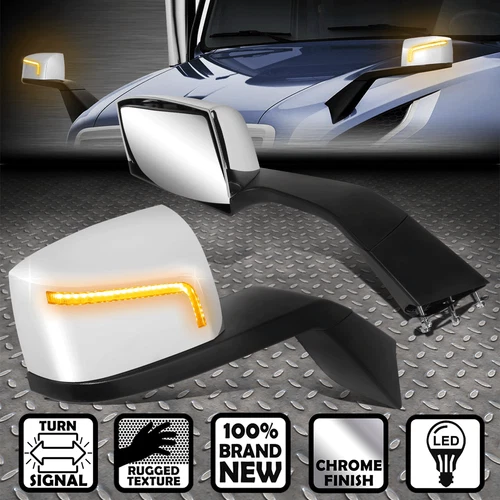 [SEQUENTIAL L-LED TURN SIGNAL] FOR 18-21 VOLVO VNL TRUCK HOOD MIRRORS CHROME