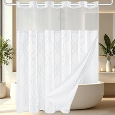 No Hook Shower Curtain with Snap in Liner Set, Tufted Waterproof Shower Curtains