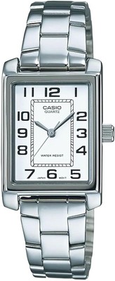 Casio Damen Uhr Edelstahl Retro Rechteckig Weiß Mit Zahlen LTP-1234PD-7BEG