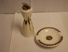 Ronson Sunrise Table Lighter and matching ashtray MCM lighter has jewel lever