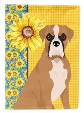 Caroline's Treasures Summer Sunflowers Natural Eared Fawn Boxer House Flag