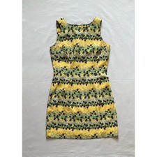 Vintage 90s Guess Yellow Green Floral Print Sleeveless Sheath Mini Dress Size 9