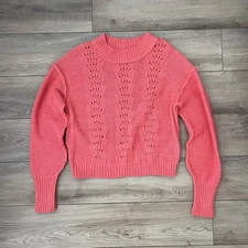 Free People Bell Song Sweater L Lyra Reef Coral Cotton Knit Pullover