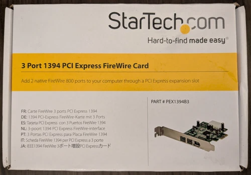 StarTech 3 Port 1394 PCI Express FireWire Card (PEX1394B3) - NEW