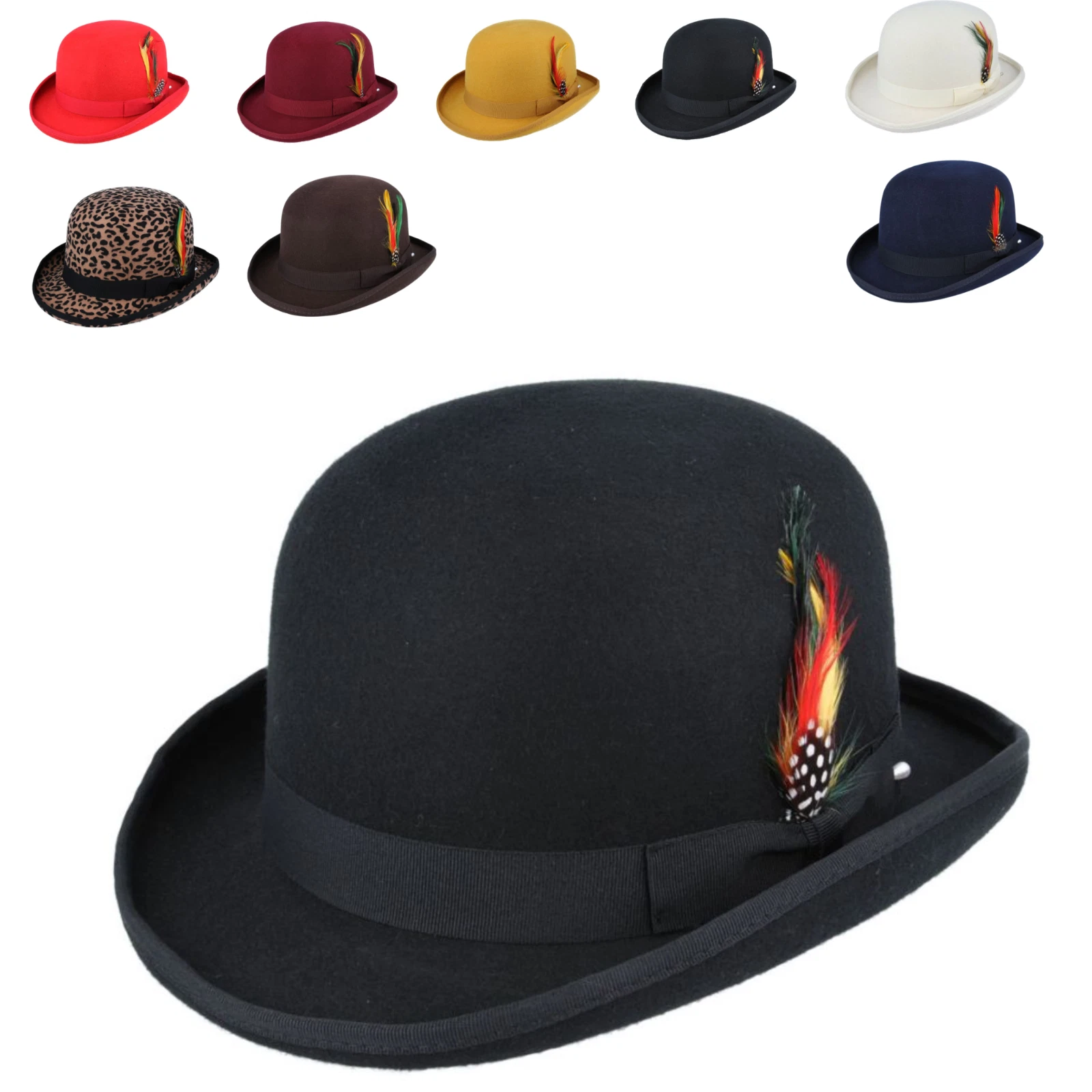 Black Wool Bowler Hat – 100% Wool Felt Classic English Derby Hat Premium for Men