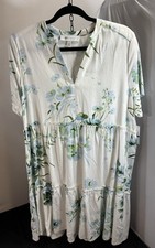 Sky Blue Floral Tiered Dress PXL Linen Blend ...