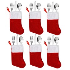 Christmas Cutlery Holders 6 Pack Red Felt Christmas Stocking Design