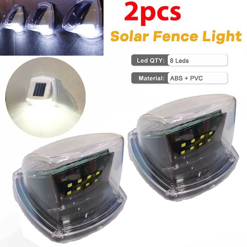 2Pcs 8 LED Solar LED Fence Lights Outdoor  Wall Stairs Deck Patio Yard Pathway