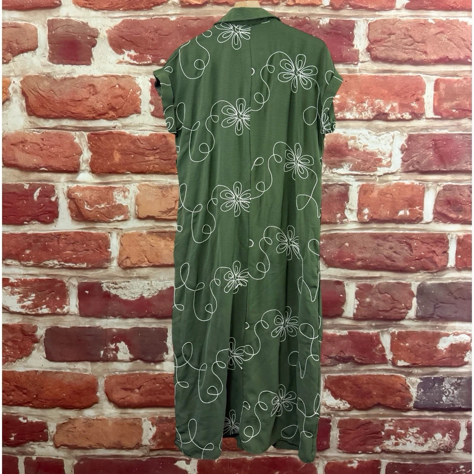 Anthropologie Kindred Dress Womens L Green White Embroidered Floral Casual Midi - Image 2 of 4