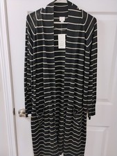 NEW A New Day Women's Black  Taupe Striped Long Duster Cardigan Size 2XL