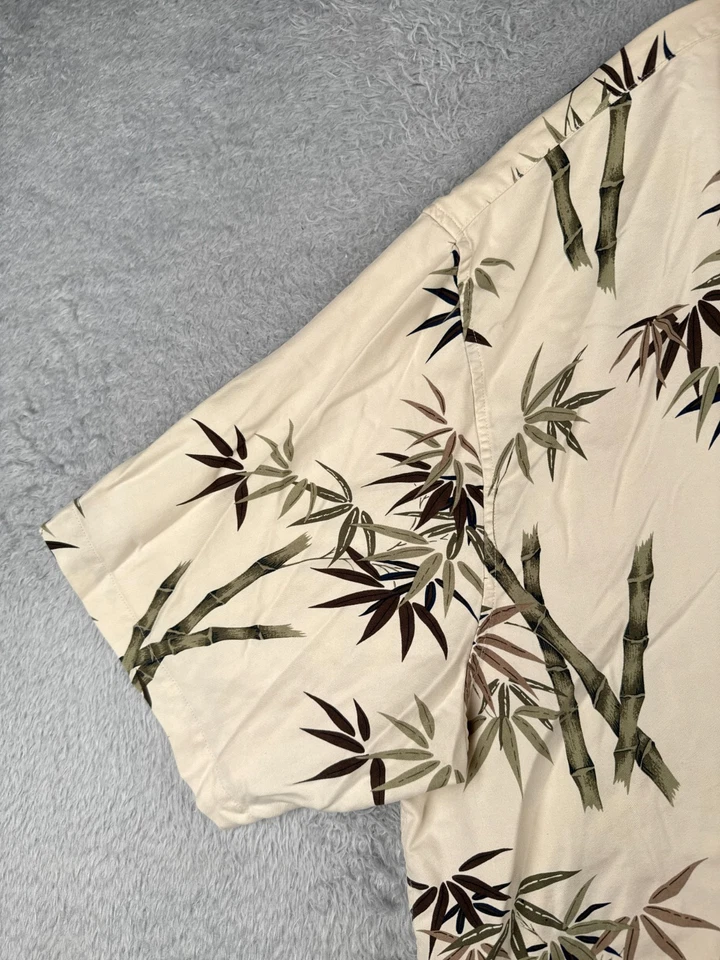 Camisa Hilo Hattie Hombre 3XL XXXL Marfil Verde Bambú Hoja 100% Seda Hawaiana LEER Foto 3 de 4