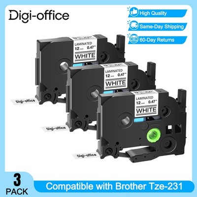 Compatible with Brother 3PK TZ-231 TZe-231 Label Tape 12mm Black on White