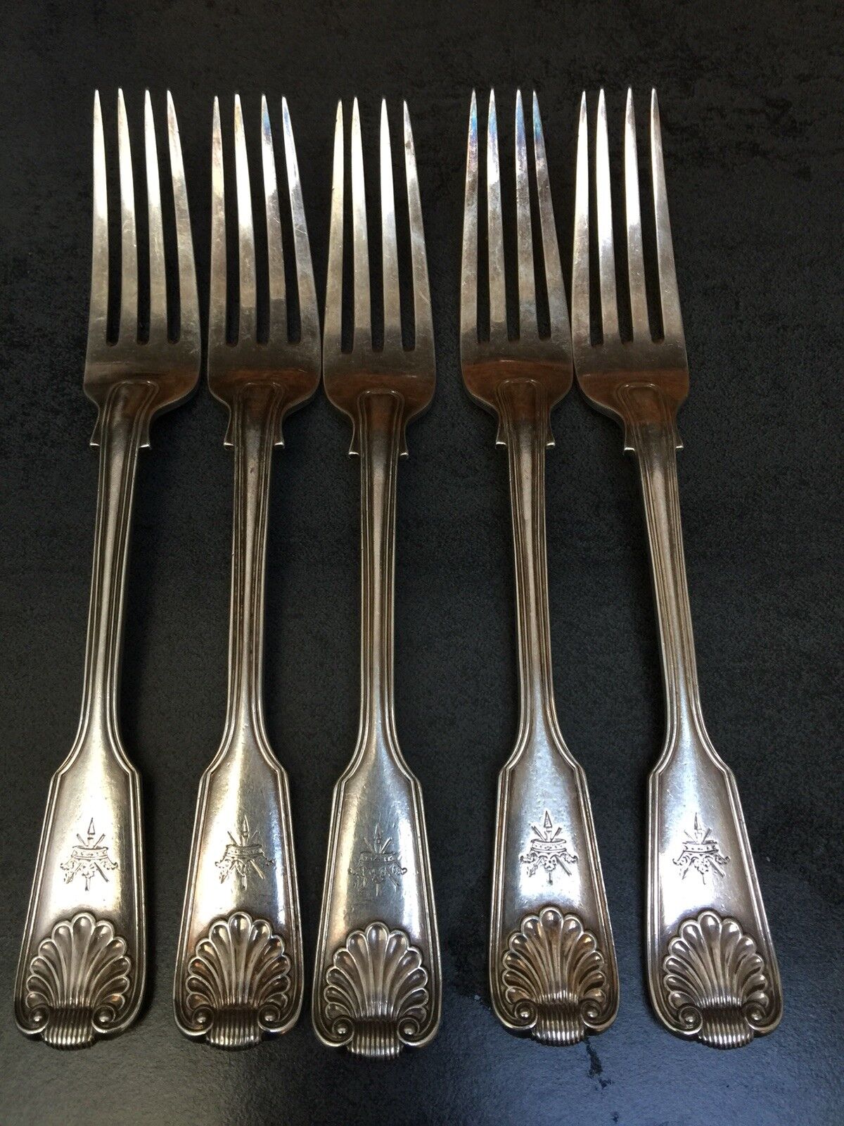 Antiques Sterling Silver Fiddle & Shell 5 Dinner Forks 1902-3 Fully Hallmarked