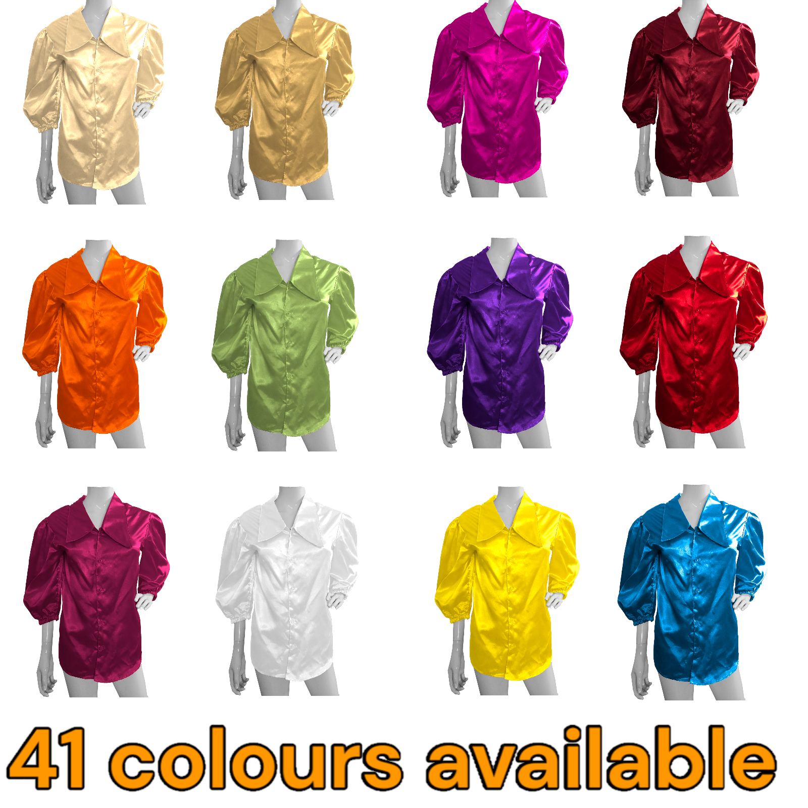 Button Down shirt Woman Satin 41 Color Shirt Special 3/4 Sleeve Girls  Shirt S90-image
