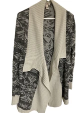 Mudd Size S BOHO Long Sleeve Oversize Sweater Jacket Beige  Gray Open Shawl Neck