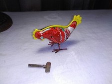 Vintage Mechanical Wind-Up Chicken Pecking Tin Toy Working with Key
