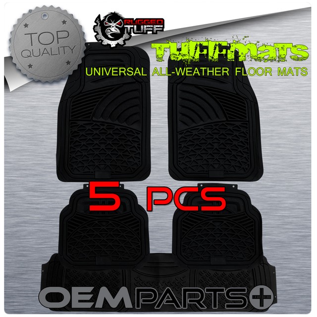 RUGGED TUFF FLOOR MATS UNIVERSAL NEW 5 PC BLACK ALL WEATHER TRIM CUT HEAVY DUTY eBay