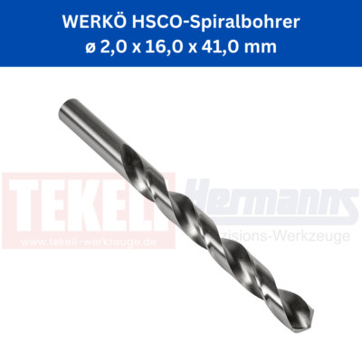 10 Stück WERKÖ HSCO-Spiralbohrer ø 2,0 x 16,0 x 41,0 mm DIN 338 Typ RN