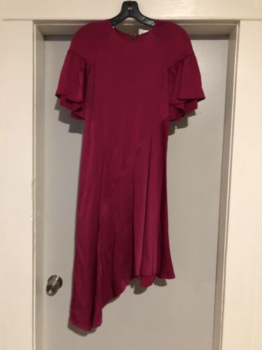 NWT $575 A.L.C. BERRY ASYMMETRICAL HEM SATIN DRESS BERRY PINK 2 (XS) - Picture 6 of 10