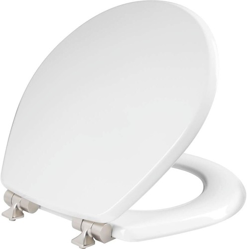 Mayfair 26NISLA-000 Round Molded Wood Toilet Seat w/Brushed Nickel Hinge, White - Picture 2 of 9