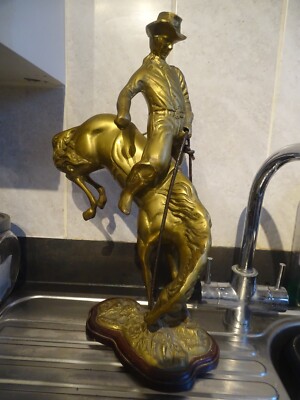 SELTENE GROSSE 19'' HOHE MESSING 3,5kg RODEO COWBOY PFERD BRONCO USA FIGUREN