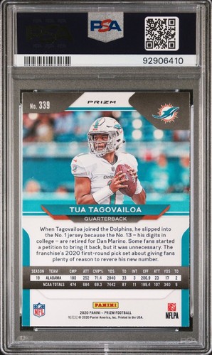 2020 Panini Prizm TUA TAGOVAILOA Orange Lazer Prizm Rookie 339 RC Dolphin PSA 10 - Picture 2 of 4
