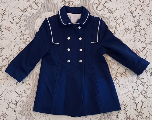 Cute Togs Vintage Girls Coat Sz 4T Blue Anchor Buttons Jacket USA