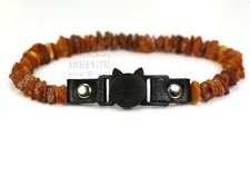 EASY BREAK AWAY Baltic amber and leather clasp Cat Collar UNPOLISHED