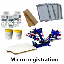 Updated Micro-Adjust 4 Color 1 Station Silk Screen Printing Printer & Ink Kit
