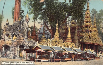 Myanmar Burma Shrines Shwe Dagon Pagoda Rangoon vintage postcard