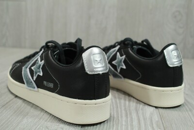 60 Converse Pro Leather Ox Low Top 1980's Black/Silver Mens 7 wmns