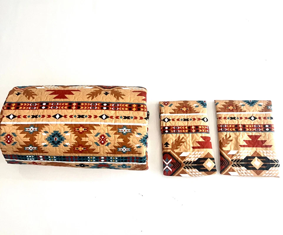 Rustic Western Southwestern Native American Tribal Navajo Design Bedspread Quilt - Image 2 of 4