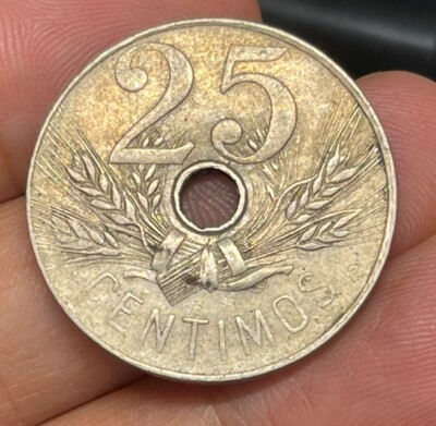 1927 Spain 25 Centimos Coin