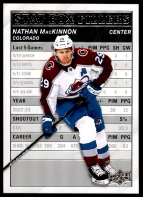 Nathan MacKinnon 2023-24 Upper Deck Series 1 Stat Box Fillers RC #SB-3 Colorado