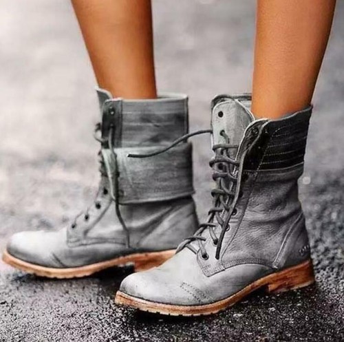 Women's Cuffed Lace Up Combat Boots 