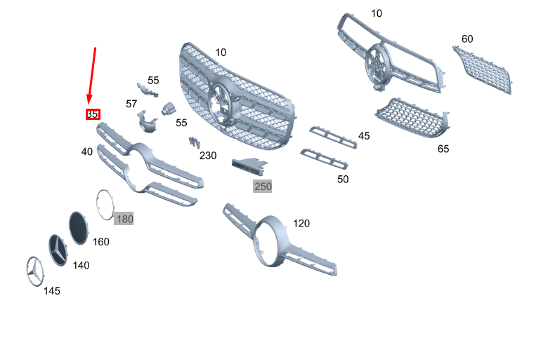Garniture supérieure de calandre MERCEDES-BENZ GLE W167 A1678886000