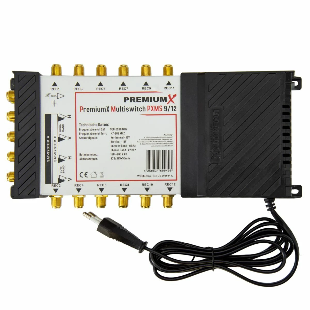 PremiumX Multi Interruptor 9/12 Multiswitch Distribuidor Satélite 12 SAT TV Receptor