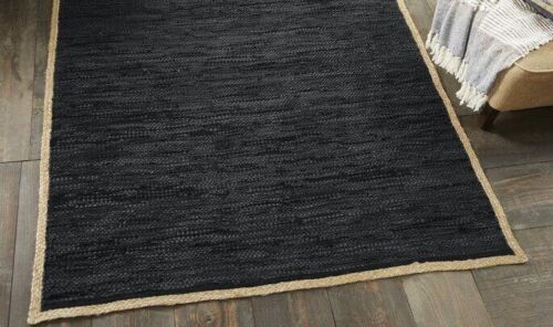 Rug 100% Jute Home Decor Modern Black Area Rug Reversible Braided Square Carpet - Picture 3 of 8